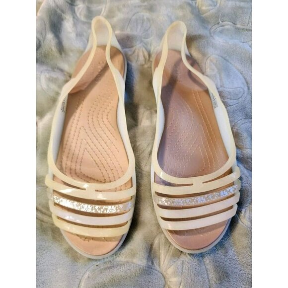 Crocs Isabella Huarache 2 Flat Sandals Beige Brown Summer Vacation Womens Size 9 - Picture 2 of 9